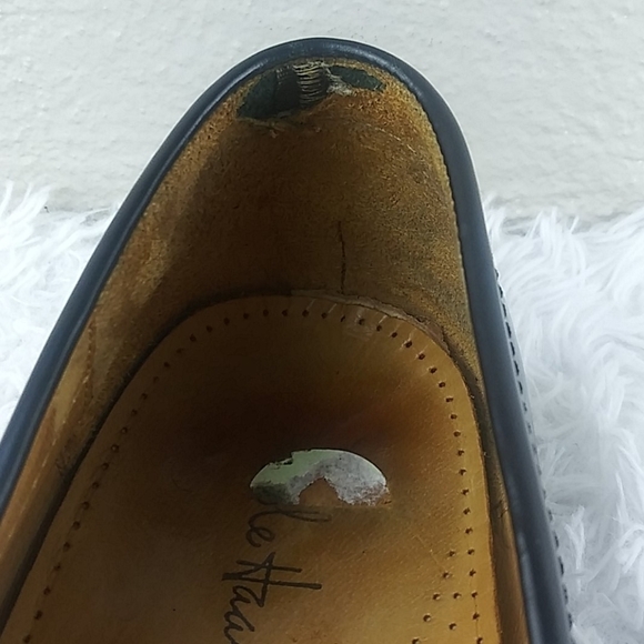 Cole Hann Black Genuine Leather Tassel Upper Almond Toe Slip On Loafer Shoe - Picture 11 of 13